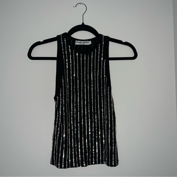 Discount Universe Black and Gold Sequin Tank Top - Size M - Picture 5 of 8